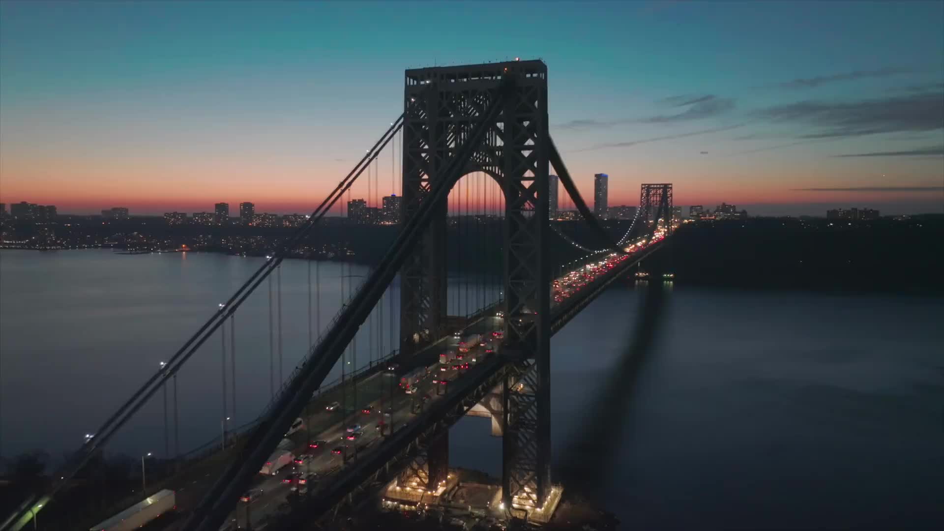 George Washington Bridge over the Hudson River at dusk